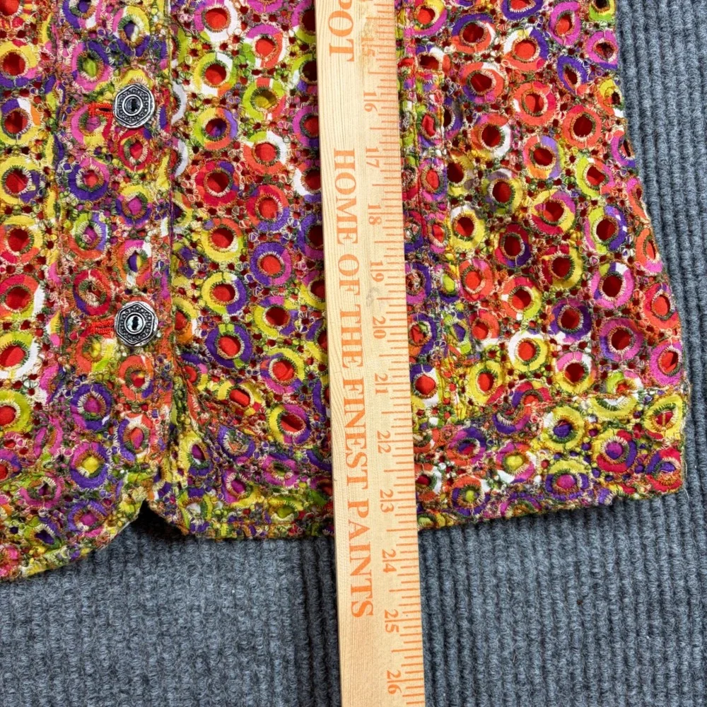Chico's Jacket Womens‎ Size 1 Embroidered Eyelet Multicolor Floral Button Front